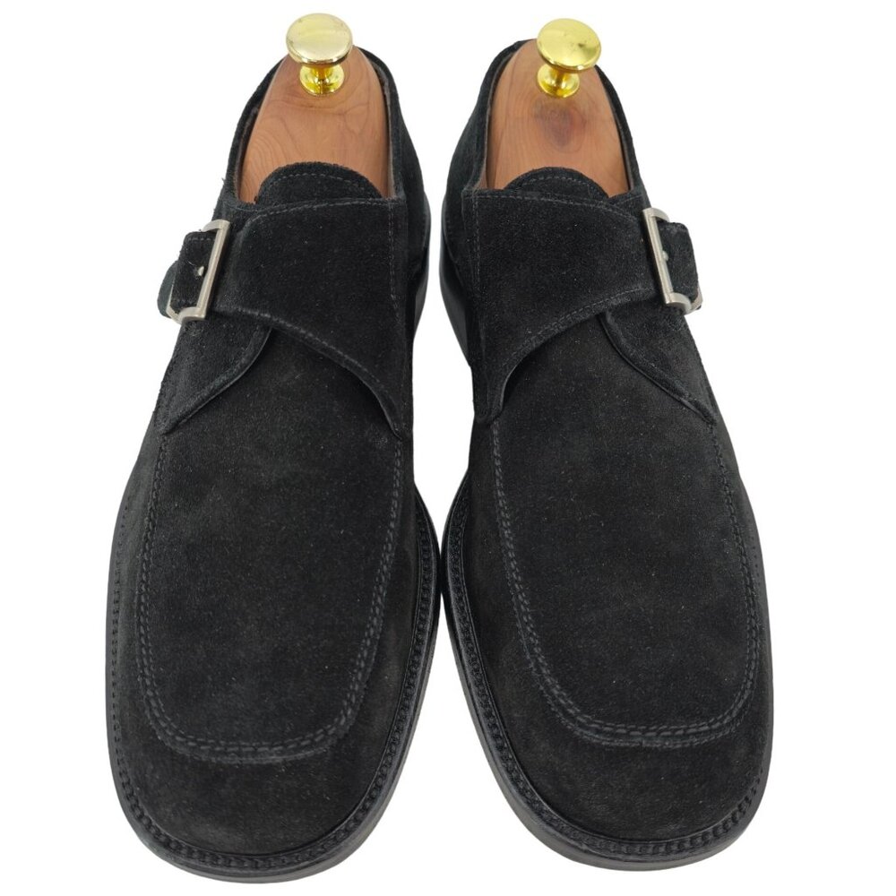 Vintage Bally Italy Monk Strap Loafers Mens 8.5D Black Suede Buckle Dress Shoes - Picture 12 of 13